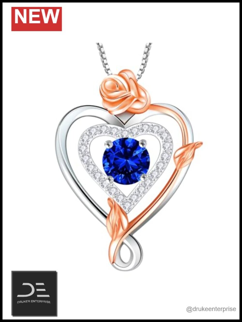 925 Sterling Silver Infinity Heart Birthstone Pendant Necklace Women Rose CZ